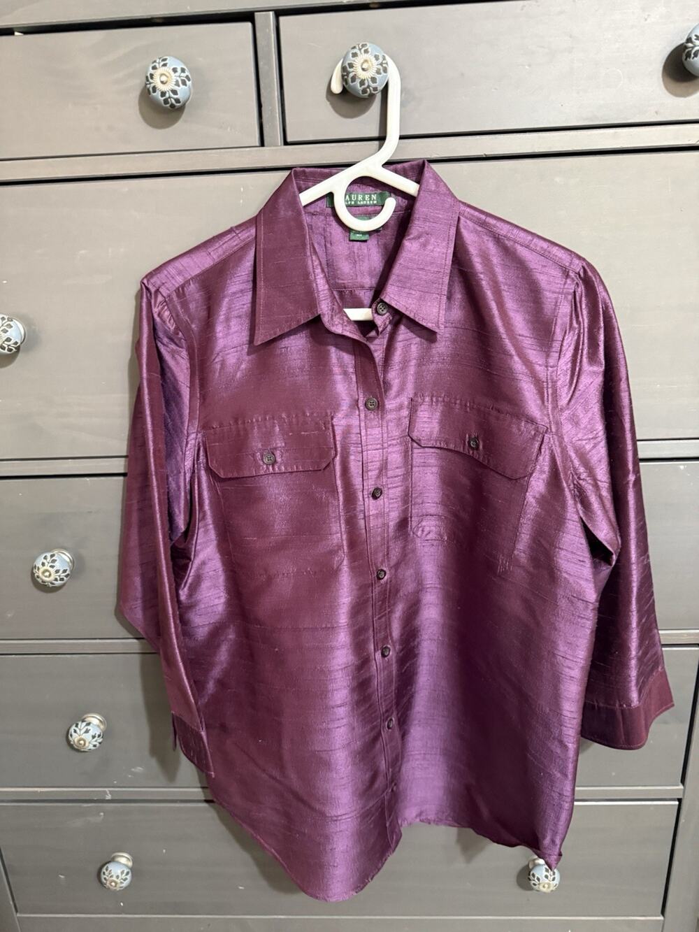 RALPH LAUREN 100% SILK Blouse Button-Up Shirt Large EUC